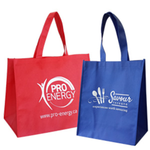 a red and a blue reusable shopping bags with handles