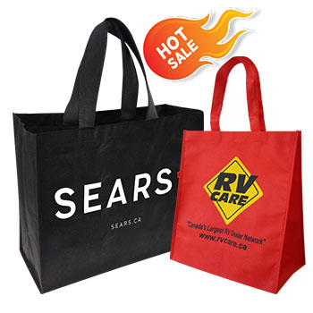 hot sale black and red non-woven bags with text on them