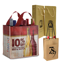 several wine bags with different styles and bottles in them