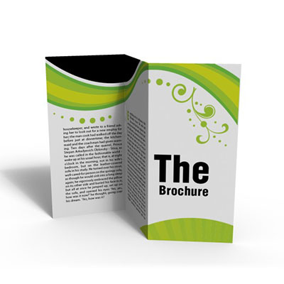a brochure with green and white designs