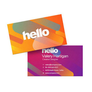 two business cards with colorful designs