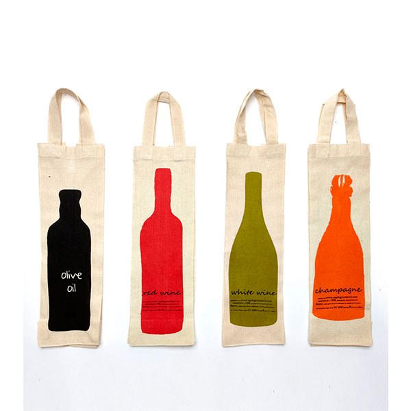 a group of 1 bottle white canvas bags with different colored bottles