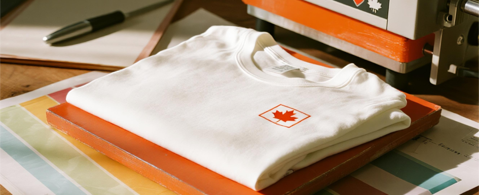 DTF heat press machine printing a colorful design on a white T-shirt